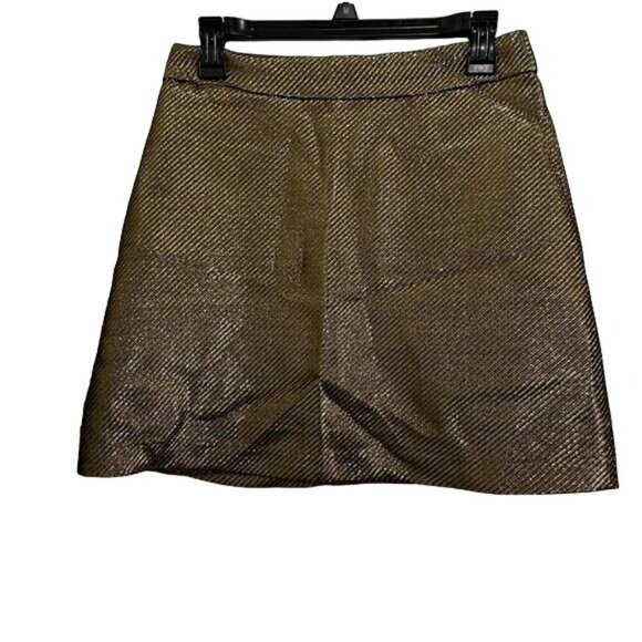 H&M Metallic Gold A Line Mini Skirt Size 6 Fall Fashion Office Casual - Picture 2 of 9